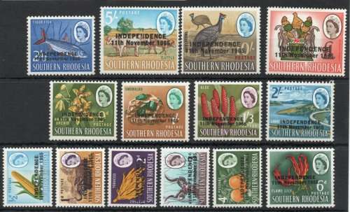 Rhodesia 1966 part set of 14 (no 5/- Churchill) umm except 10/- mm. SACC 116-129. Cat R235 (2019-20)