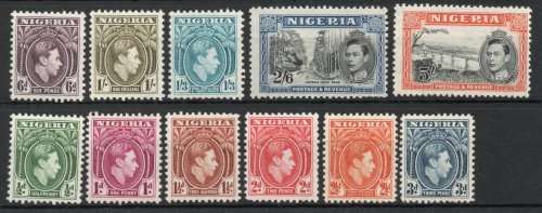 Nigeria 1938 KGVI part set of 11 lmm. SG 49, 50b, 51, 52a, 52b, 53, 55-57, 58c and 59c. Cat £15,95