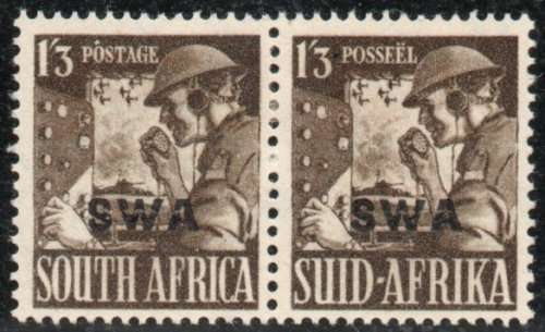 South West Africa 1943 War effort additional value 1/3d olive brown mm. SACC 158. Cat R200.