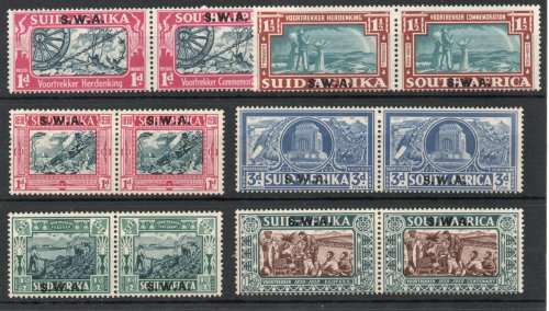 South West Africa 1938 both Voortrekker Commemorative sets mounted mint. SACC 132-137. Cat R3300.