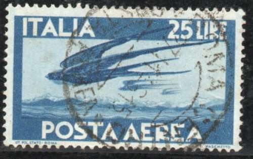 Italy 1945 Air 25 lire blue very fine used. SG 675. Cat £13 (2013)
