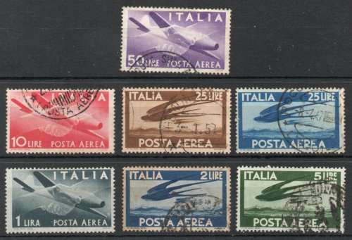 Italy 1945 Air part set of 7 very fine used. SG 670-71, 673-676 and 678. Cat £13,70 (2013)