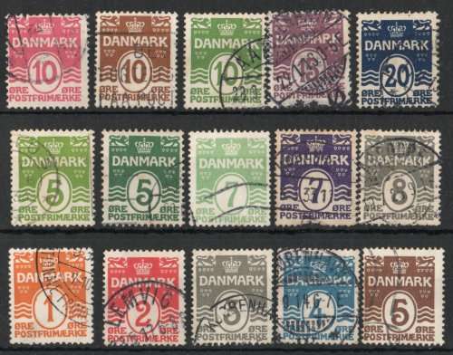 Denmark 1905 defin part set of 15 (no 12 ore) very fine used. SG 173-183, 115-116. Cat £14,45 (2013)