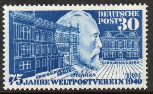 West Germany 1949 75th Anniv of UPU 30pf blue unmounted mint. Michel 116. Cat 70 Euro (2020/21)