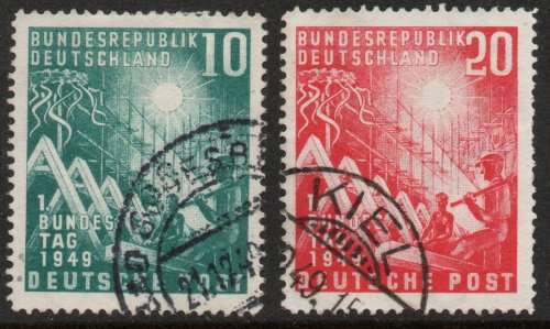 West Germany 1949 Opening of Parliament, Bonn set of 2 used. Michel 111-112. Cat 45 Euro (2020/21)