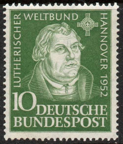 West Germany 1952 Lutheran World Fed Assembly, Hanover 10pf umm. Michel 149. Cat 15 Euro (2020/21)