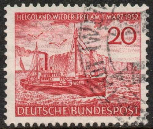 West Germany 1952 Rehabilitation of Heligoland 20pf red vfu. Michel 152. Cat 7 Euro (2020/21)