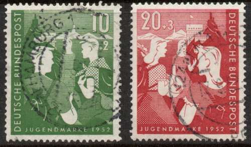 West Germany 1952 Youth Hostels Fund set of 2 very fine used. Michel 153-154. Cat 45 Euro (2020/21)