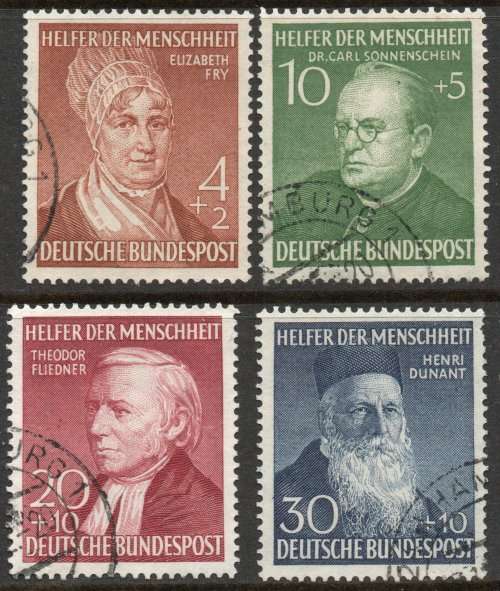 West Germany 1952 Humanitarian Relief Fund set of 4 vfu. Michel 156-159. Cat 100 Euro (2020/21)