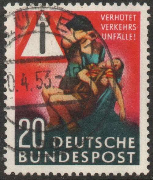 West Germany 1953 Road Safety Campaign 20pf vfu. Michel 162. Cat 6 Euro (2020/21)
