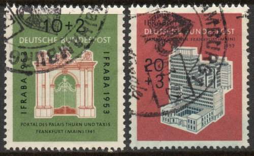 West Germany 1953 Philatelic Exhibition, Frankfurt set of 2 vfu. Michel 171-2. Cat 55 Euro (2020/21)