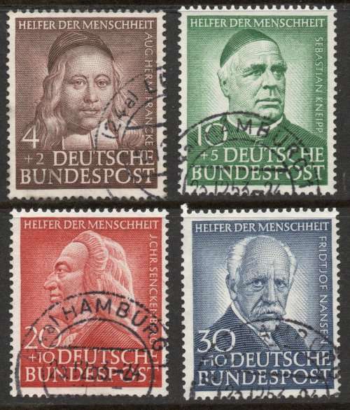West Germany 1953 Humanitarian Relief Fund set of 4 vfu. Michel 173-176. Cat 100 Euro (2020/21)