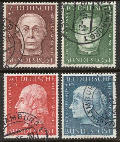West Germany 1954 Humanitarian Relief Fund set of 4 vfu. Michel 200-203. Cat 55 Euro (2020/21)