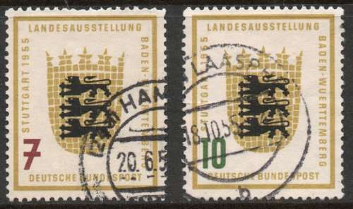 West Germany 1955 Baden-Wurttemberg Agric Exhibit set of 2 vfu. Michel 212-213. Cat 7 Euro (2020/21)