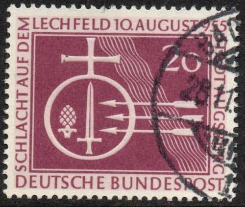 West Germany 1955 Millenary of Battle of Lechfeld 20pf vfu. Michel 216. Cat 4 Euro (2020/21)