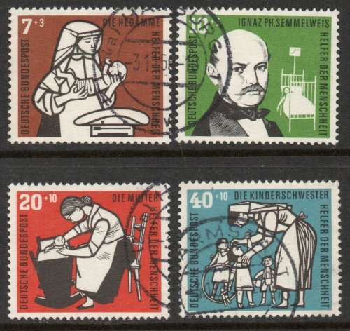 West Germany 1956 Humanitarian Relief Fund set of 4 vfu. Michel 243-246. Cat 22 Euro (2020/21)