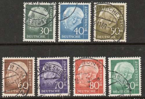 West Germany 1956-57 Definitive President Heuss set of 7 vfu. Michel 259-265. Cat 6 Euro (2020/21)