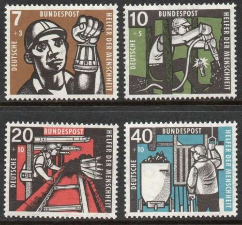 West Germany 1957 Humanitarian Relief Fund set of 4 vfu. Michel 270-273. Cat 25 Euro (2020/21)