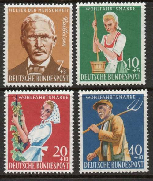 West Germany 1958 Humanitarian Relief Fund set of 4 vfu. Michel 297-300. Cat 11 Euro (2020/21)