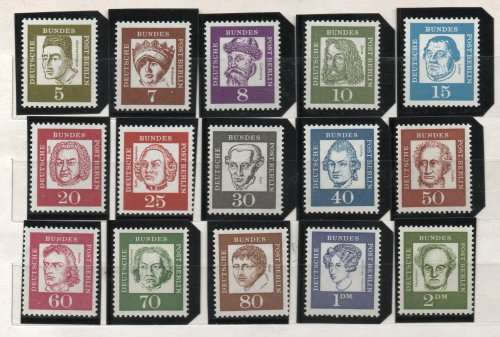 Germany Berlin 1961 Famous Germans set of 15 mostly umm. Michel 199-213. Cat 20 Euro (2020/21)