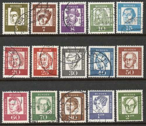 Germany Berlin 1961 Famous Germans set of 15 vfu. Michel 199-213. Cat 30 Euro (2020/21)