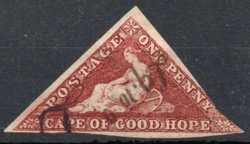 Cape of Good Hope 1863-64 Triangular 1d deep brown-red fiscally used. SACC 14a. Cat R9500 (2019-20)