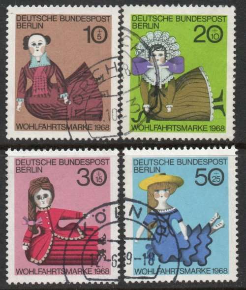 Germany Berlin 1968 Humanitarian Relief Fund set of 4 vfu. Michel 322-5. Cat 1,80 Euro (2020/21)