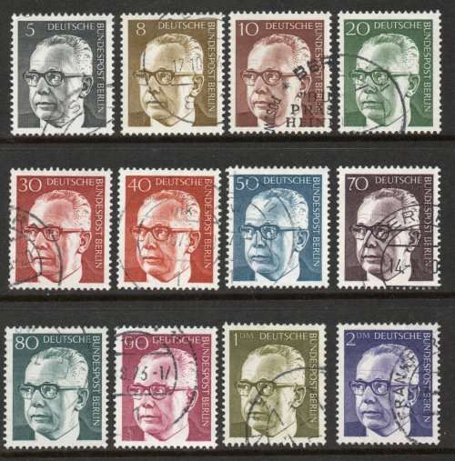 Germany Berlin 1970 Pres Heineman set of 12 very fine used. Michel 359-370. Cat 8 Euro (2020/21)