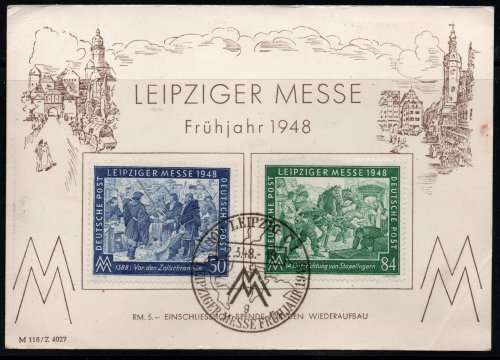 Germany Allied Occupation 1948 Leipzig Spring Fair set on FDC. Michel 967-8. Cat 18 Euro (2013/14)