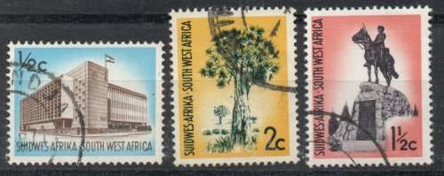 South West Africa 1970-71 Definitive set of 3 very fine used. SG 224-226. Cat £26 (2022)