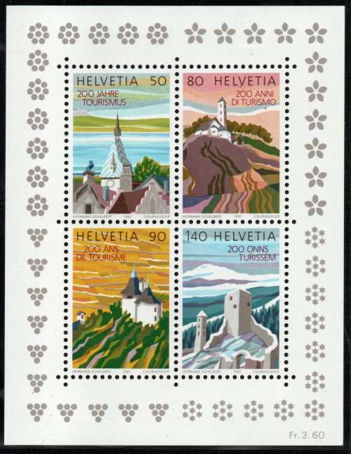 Switzerland 1987 `Bicent of Tourism` mini sheet umm. SG MS1137. Cat £6 (2013)