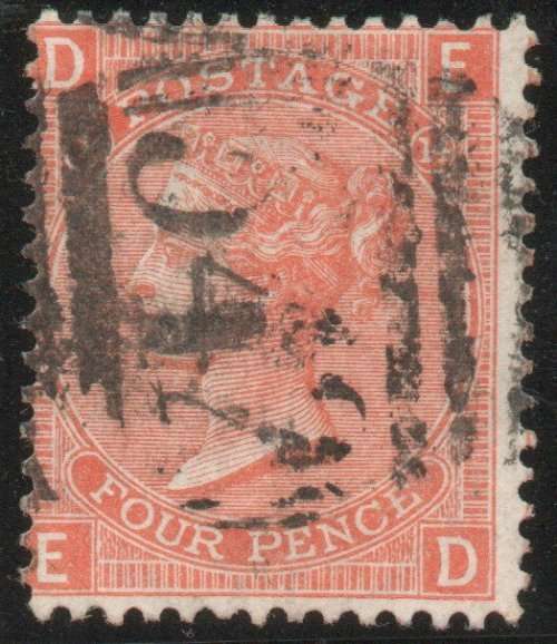 Great Britain 1865-67 Defin 4d vermilion fine used. Plate 12. SG 94. Cat £75 (2022)