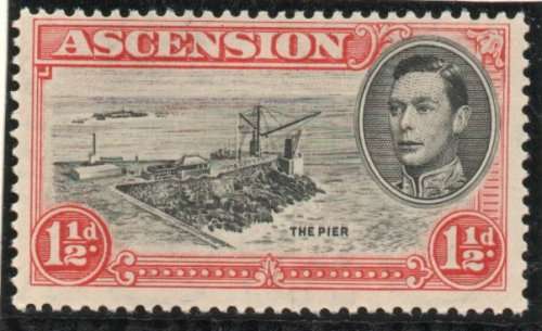 Ascension 1938 KGVI Defin 1½d black and vermilion perf 13½ mounted mint. SG 40. Cat £10 (2022)