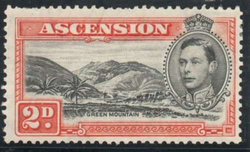 Ascension 1938 KGVI Defin 2d black and red-orange perf 13½ mounted mint. SG 41. Cat £11 (2022)