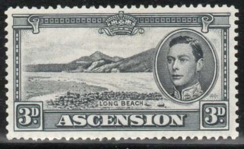 Ascension 1938 KGVI Defin 3d black and grey perf 13½ mounted mint. SG 42a. Cat £20 (2022)