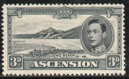 Ascension 1938 KGVI Defin 3d black and grey perf 13½ mounted mint. SG 42a. Cat £20 (2022)