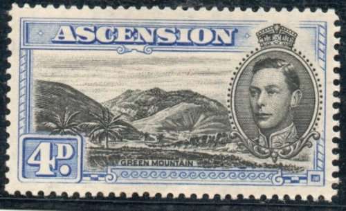 Ascension 1938 KGVI Defin 4d black and ultramarine perf 13½ mounted mint. SG 42c. Cat £18 (2022)