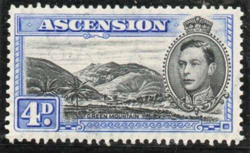 Ascension 1938 KGVI Defin 4d black and ultramarine perf 13 mounted mint. SG 42d. Cat £7 (2022)