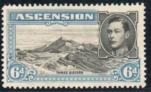 Ascension 1938 KGVI Defin 6d black and blue perf 13½ mounted mint. SG 43. Cat £14 (2022)