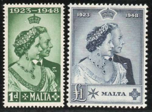 Malta 1949 Royal Silver Wedding set of 2 mounted mint. SG 249-250. Cat £38,50 (2022)