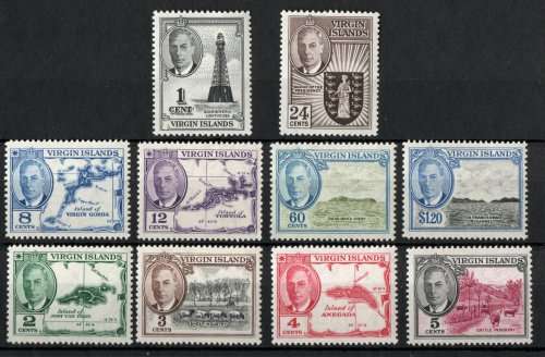 British Virgin Islands 1952 definitive part set of 10 lmm. SG 136-145. Cat £19,20 (2022)