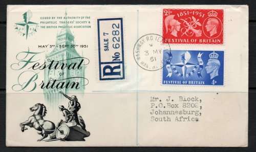 Great Britain 1951 Festival of Britain set of 2 on very fine registered FDC. Cat £38 (2018)