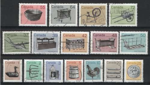Canada 1982 Heritage Artefacts set of 16 very fine used. SG 1054-1069. Cat £6,55 (2013)