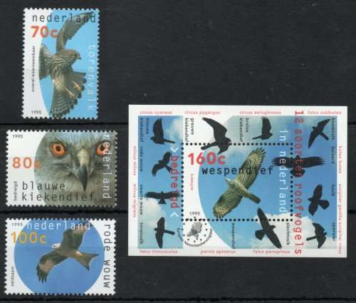 Netherlands 1995 Birds of prey set of 3 and mini sheet umm. SG 1769-MS1772. Cat £8,25 (2013)