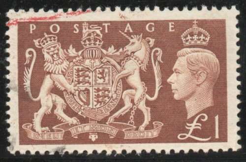 Great Britain 1951 Definitive £1 brown very fine used. SG 512. Cat £18 (2022)