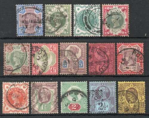 Great Britain 1887 `Jubilee` issue set of 14 very fine used. SG 197-211, 213-214. Cat £380 (2022)