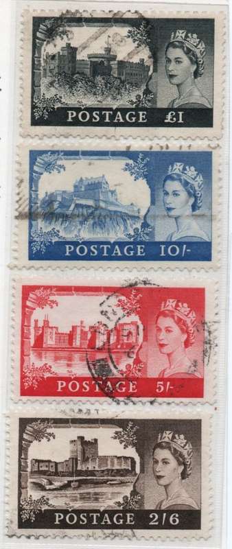 Great Britain 1955-58 Definitive set of 4 vfu. W/mark St Edwards Crown. SG 536-539. Cat £50 (2022)