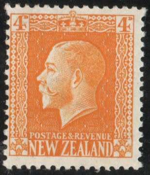 New Zealand 1915 definitive 4d yellow perf 14 x 13½ mint no gum. SG 421. Cat £5,50 (2022)