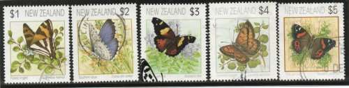 New Zealand 1991 Butterflies set of 5 very fine used. SG 1635-1644. Cat £12,85 (2013)