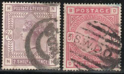 Great Britain 1883 Definitive 2/6d and 5/- fine used. SG 178-180 Simplified. Cat £410 (2022)